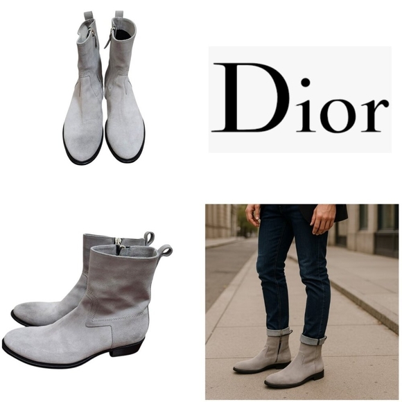 Dior Homme Suede Ankle Men's Gray Suede Mid-Calf Boots Size US 12 / EU 46 - Picture 15 of 15